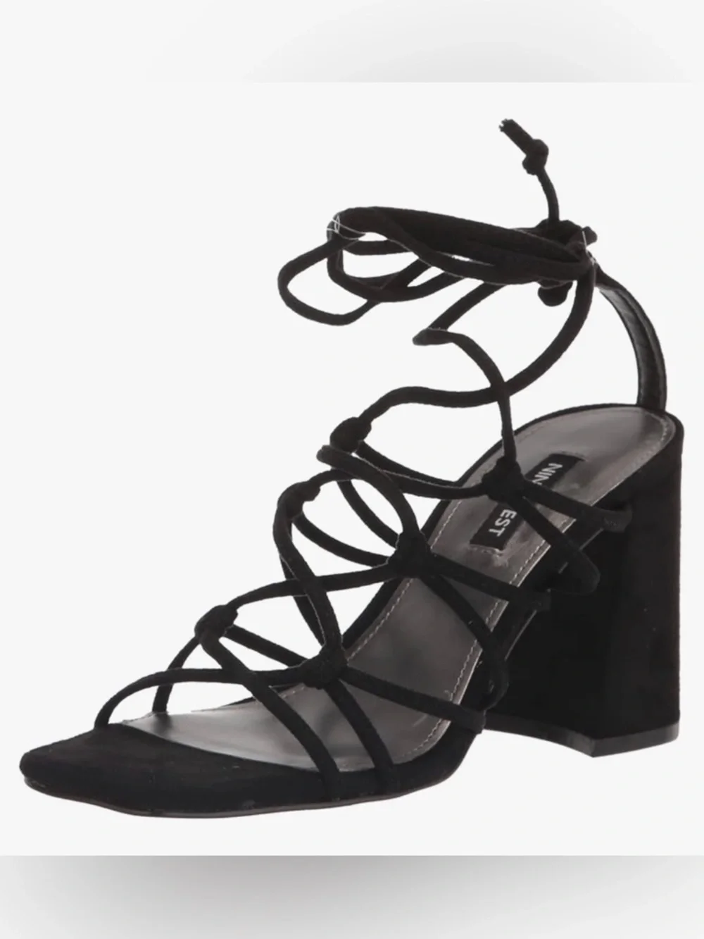 Nine West Glaven Lace-Up Heeled Sandals | Black Square Toe Size 9